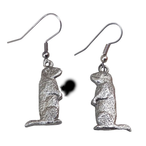 Pewter Groundhog Earrings 4120 - Picture 3 of 5